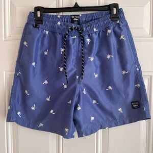 Spicy Tuna Men's S Swim Trunks Blue White Palm Tree Allover Print‎ Surf Beach